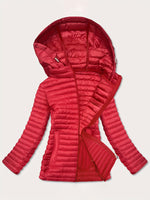 Load image into Gallery viewer, Red Long Padded Coat Women Hooded Windproof Zip N5A772