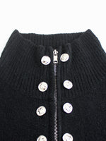 Load image into Gallery viewer, High Neck Zip Front Faux Button Knit Cardigan Women N6H270