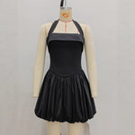 Load image into Gallery viewer, Black Halter Smocked Puff Mini Dress Women N5A934
