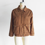 Load image into Gallery viewer, Brown Suede like Aviator Jacket Women Loose Fit Notch N5A745