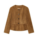 Load image into Gallery viewer, Round Neck A Line Jacket Women Brown N5A399