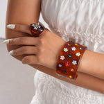 Load image into Gallery viewer, Womens Vintage Floral Rhinestone Resin Cuff Bracelet N6K132