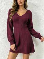 Load image into Gallery viewer, Sexy V-Neck Cable Knit Sweater Dress Short Women N6G280