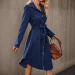 Load image into Gallery viewer, Corduroy Shirt Dress Wrap Waist Asymmetrical Hem N5A686