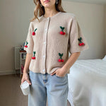 Load image into Gallery viewer, V Neck 3D Cherry Cardigan Women Beige N5A583