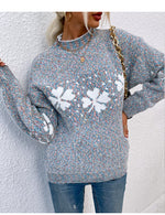 Load image into Gallery viewer, Half High Collar Snowflake Knit Sweater Women N6H259