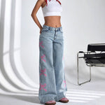 Load image into Gallery viewer, Printed High Waist Bow Detail Jeans Women Blue N5A615