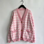 Load image into Gallery viewer, V Neck Houndstooth Cardigan Women Color Block N5A875