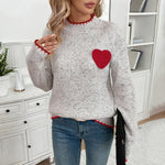 Load image into Gallery viewer, Gray Heart Knit Sweater High Neck Sweet Pullover N5A811