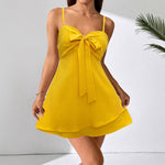 Load image into Gallery viewer, Yellow Bow Pure Beach Mini Dress Women N5A941