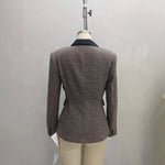 Load image into Gallery viewer, Brown Houndstooth Blazer Elegant Flower Brooch Jacket N5A907