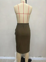 Load image into Gallery viewer, Military Green Side Slit Midi Skirt Women N5A758