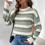 Load image into Gallery viewer, Green Thick Stripe Sweater Acrylic Knit Pullover N5A808
