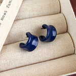 Load image into Gallery viewer, Bright C-Shape Rim Glazed Half Hoop Stud Earrings N6H103