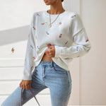 Load image into Gallery viewer, Floral Embroidered Knit Sweater Women Multiple Colors N5A595