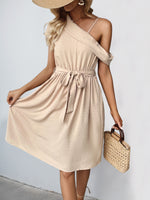 Load image into Gallery viewer, Asymmetric Off-Shoulder Jacquard Midi Dress Women N6B053