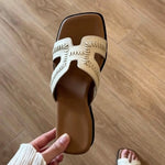 Load image into Gallery viewer, Vintage Woven Slide Sandals Square Toe Platform Women N6G249