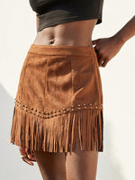 Load image into Gallery viewer, Rivet Fringe Suede Skirt Women N6C130