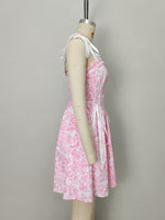 Load image into Gallery viewer, Pink Floral French Ruffle Tie Detail Maxi Dress Women N6D144