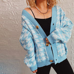 Load image into Gallery viewer, V Neck Houndstooth Cardigan Women Color Block N5A875