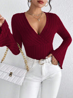 Load image into Gallery viewer, V Neck Bell Sleeve Fitted Top Women N6B062