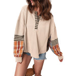Load image into Gallery viewer, V-Neck Plaid Pullover Sweatshirt Women Relaxed Fit N6B078