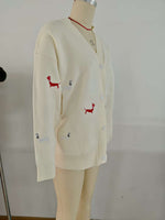Load image into Gallery viewer, Dachshund Embroidered Cardigan Women V Neck N5A827