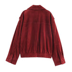Load image into Gallery viewer, Red Suede Double Breasted Jacket Women N5A787