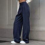 Load image into Gallery viewer, Blue Stripe Wide Leg Pants Women Office Straight N5A821