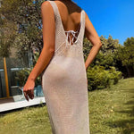 Load image into Gallery viewer, V Neck Sleeveless Solid Hollow Out Beach Maxi Dress N6A072