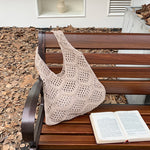 Load image into Gallery viewer, Knit Openwork Diamond Tote Bag Women N6C056