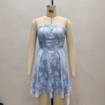 Load image into Gallery viewer, Blue Strapless Smocked Princess Satin Dress Women N5A939