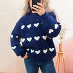 Load image into Gallery viewer, Color Block Heart Knit Sweater Women Round Neck N5A857