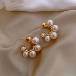Load image into Gallery viewer, C-Shaped 5 Faux Pearl Stud Earrings Women Vintage N6H163