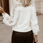 Load image into Gallery viewer, Off Shoulder Lace Trim Sweater Women White N5A582