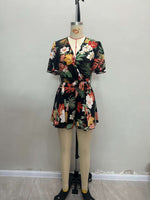 Load image into Gallery viewer, Beach Vacation Flutter Sleeve Wrap Neck Romper Shorts N6A079