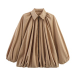 Load image into Gallery viewer, Notched Collar Puff Sleeve Baseball Jacket Women N6A154