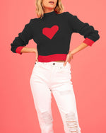 Load image into Gallery viewer, Color Block Heart High Neck Sweater Women N5A888