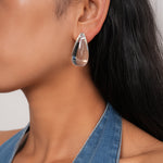 Load image into Gallery viewer, Clear Resin Teardrop Silver Stud Earrings Minimalist N6H091