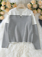 Load image into Gallery viewer, Striped V-Neck Shoulder Button Knit Sweater N6H263