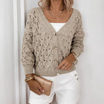 Load image into Gallery viewer, Lace up V neck Knit Cardigan Women Khaki N5A523