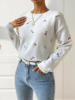 Load image into Gallery viewer, Floral Embroidered Knit Sweater Women Multiple Colors N5A595