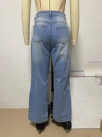 Load image into Gallery viewer, Patchwork Wide Leg Flare Jeans Women Blue N6D155
