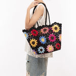 Load image into Gallery viewer, Handwoven Floral Bead Tote Large Multi Color Women S5P969