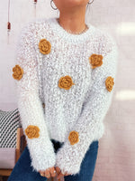 Load image into Gallery viewer, Gradient 3D Floral Knit Sweater Women Round Neck N5A856