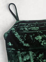 Load image into Gallery viewer, Dark Green Velvet Embossed Spag Strap Dress Women N5A943