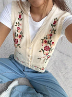Load image into Gallery viewer, Embroidered Knit Vest Cardigan Women N6C321