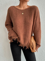 Load image into Gallery viewer, Solid Off-Shoulder Knit Pullover Distressed Edge N6G264