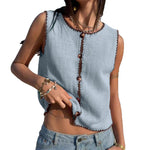 Load image into Gallery viewer, Color Block Trim Sleeveless Knit Tank Cardigan Women N6A205