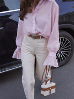 Load image into Gallery viewer, Lyocell Button Down Blouse Loose Bell Sleeve Shirt N6A136